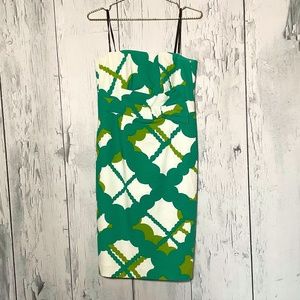 David Meister Green-White Strapless Dress Sz 8 NWOT